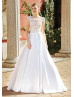 Cap Sleeve Beaded Ivory Lace Mikado Wedding Dress With Box Pleats